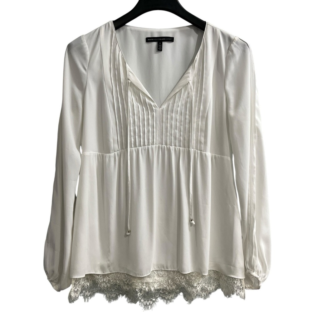 White House Black Market Top White Sheer Chiffon Layered Blouse Size 8 Boho